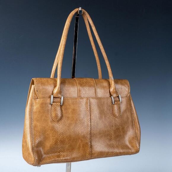 CHARLIE LAPSON Handbags - CHARLIE LAPSON Tan Leather Snake Satchel Handbag Purse